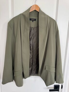 Quince Olive Green Stretch Crepe Open Blazer Minimalist Workwear Jacket XL